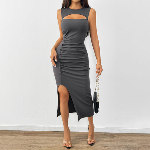 Robe maxi femme avec design découpé et fronces latérales Chic & Stil