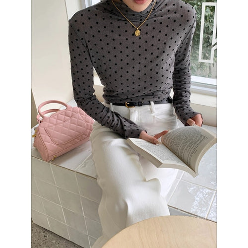 Women's Long Sleeve Polka Dots Turtleneck Chic & Stil