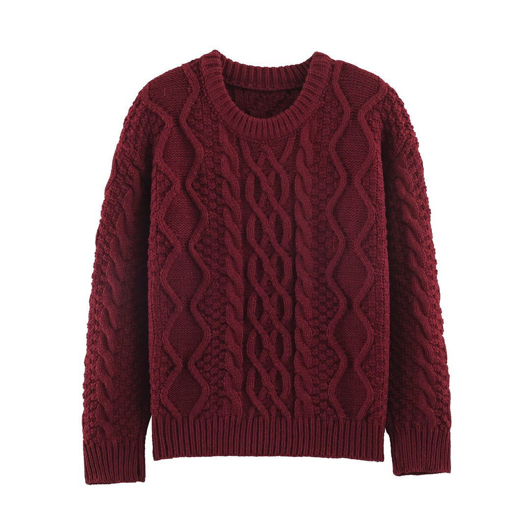 Women's chunky braided knit sweater with round neck and texture mix Amarae