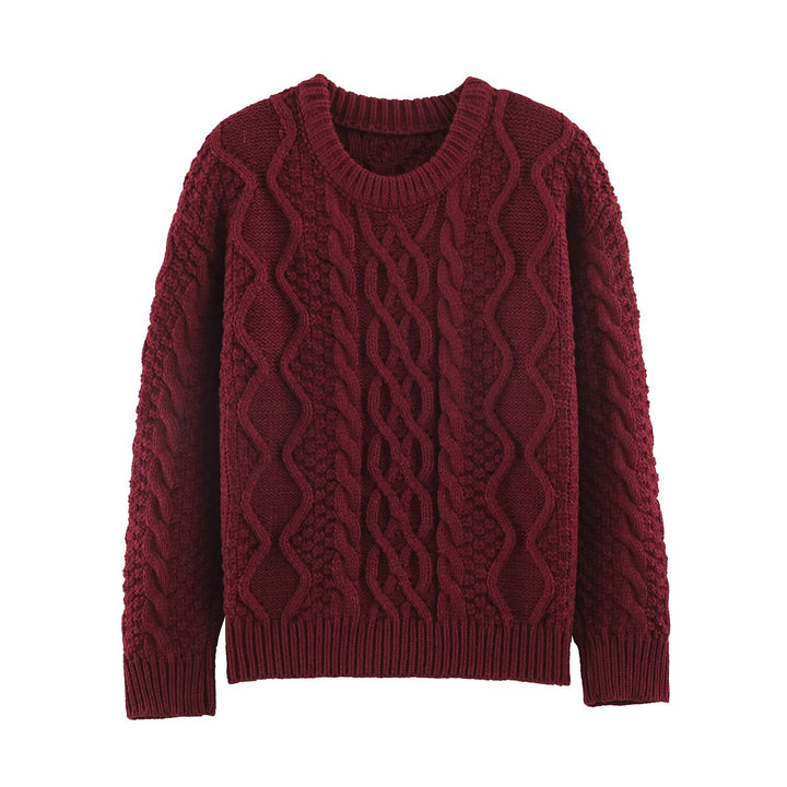 Women's chunky braided knit sweater with round neck and texture mix Amarae