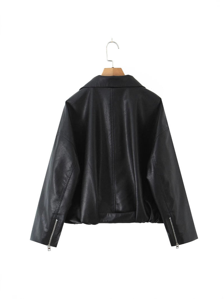 Ladies stylish faux leather jacket with belt Lune London