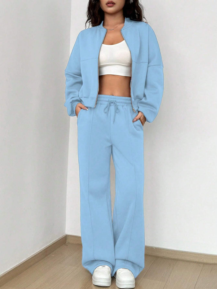 Women's short zip-up hoodie with high-waist wide jogger set Amarae