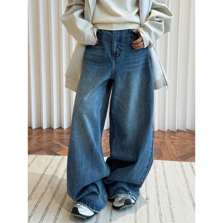 Ladies Extra Wide High-Waist Denim Baggy Pants with Balloon Silhouette and Low Crotch Amarae