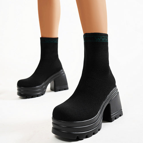 Chunky high boots for women with non-slip sole and elastic shaft Amarae