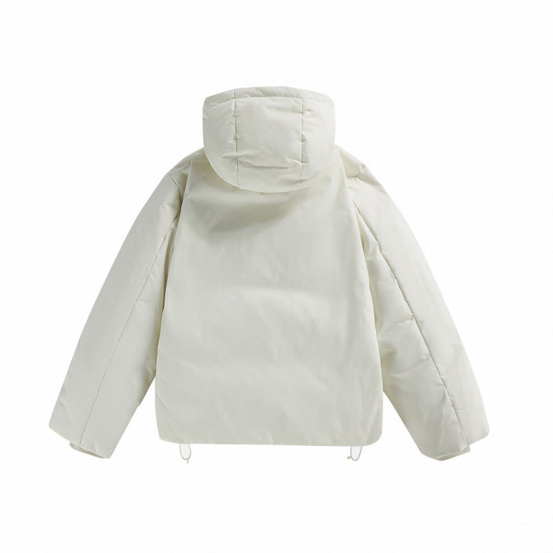 Unisex Short Padded Hooded Transition Jacket in Boxy Cut with High Stand Collar Amarae