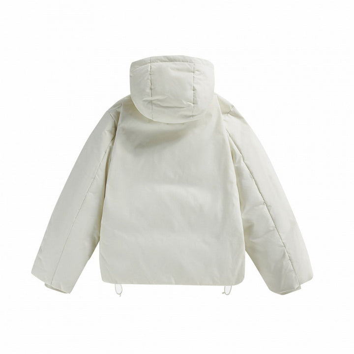 Unisex Short Padded Hooded Transition Jacket in Boxy Cut with High Stand Collar Amarae