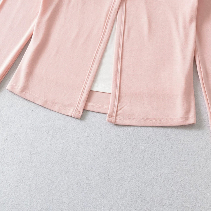 Women's layered cardigan with integrated lace cami and single-button closure Amarae