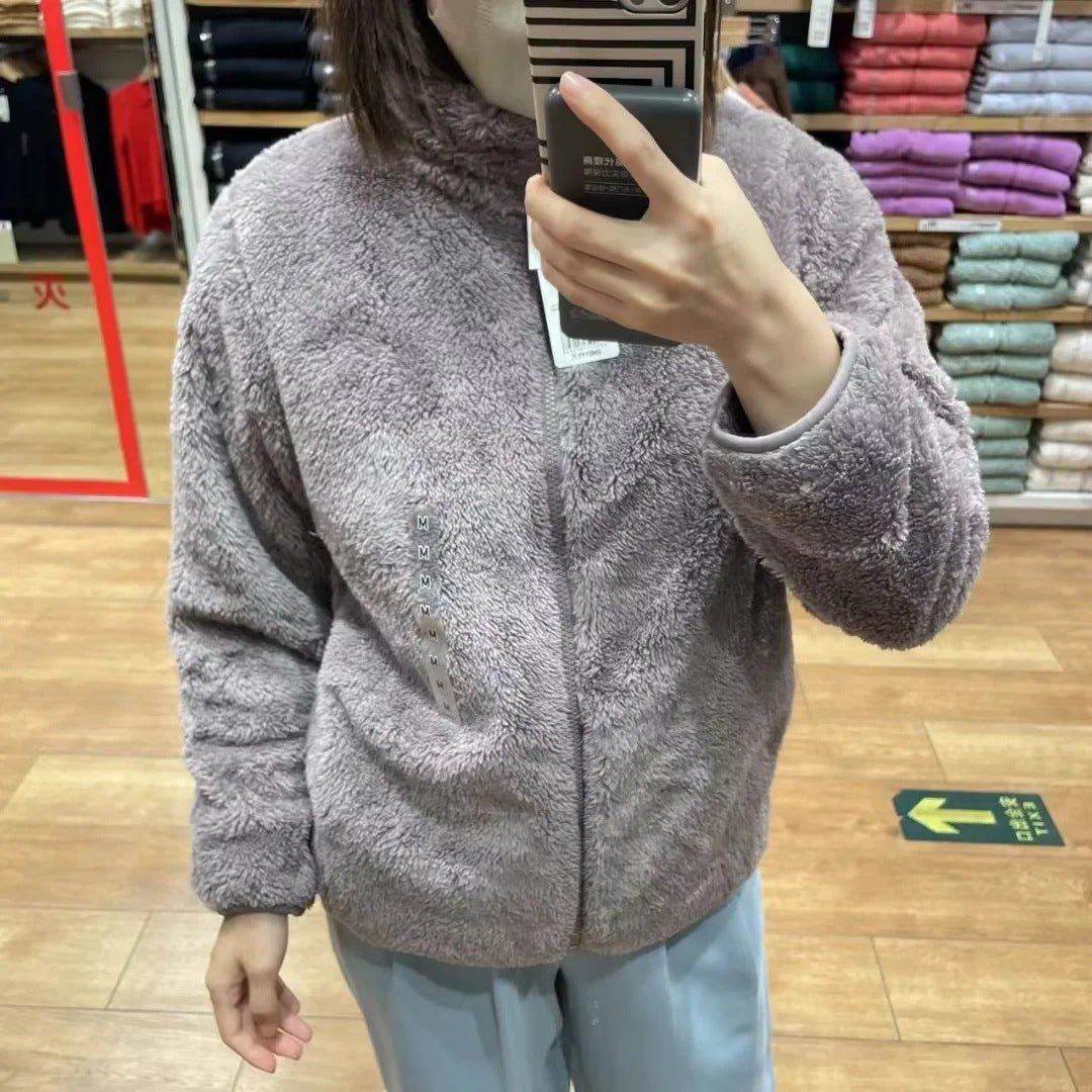 Women Cozy Fleece Jacket with High Collar and Zip Lune London