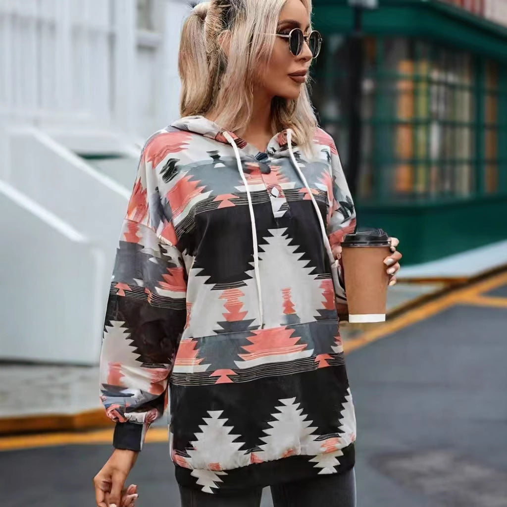 Hooded sweatshirt for women with a creative color pattern and practical buttons Lune London