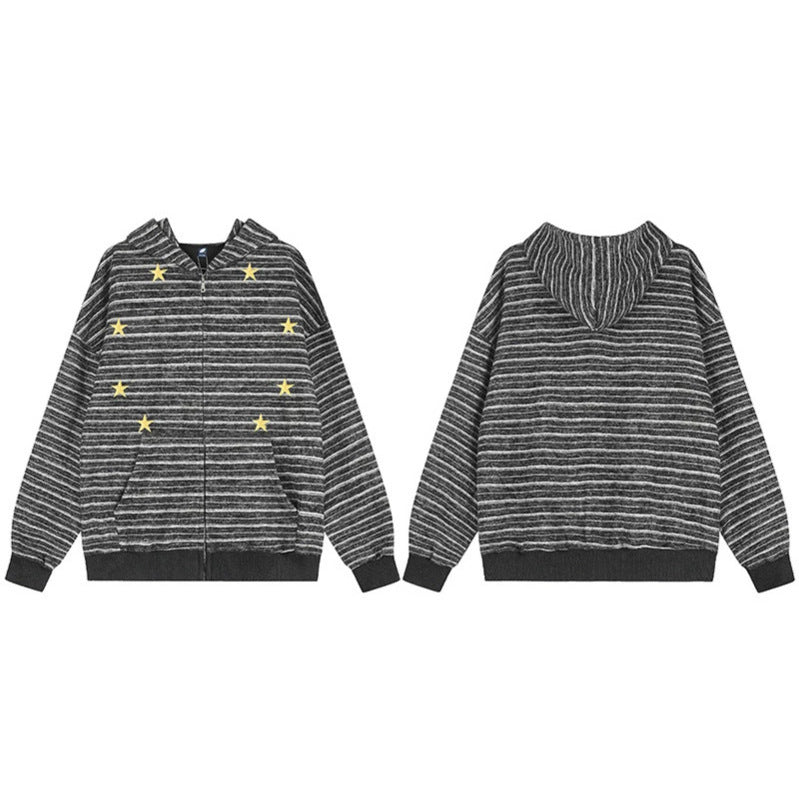 Women's striped hooded zip jacket with star appliqués and kangaroo pocket Amarae