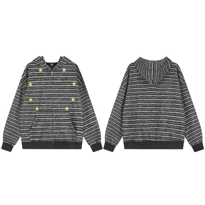 Women's striped hooded zip jacket with star appliqués and kangaroo pocket Amarae