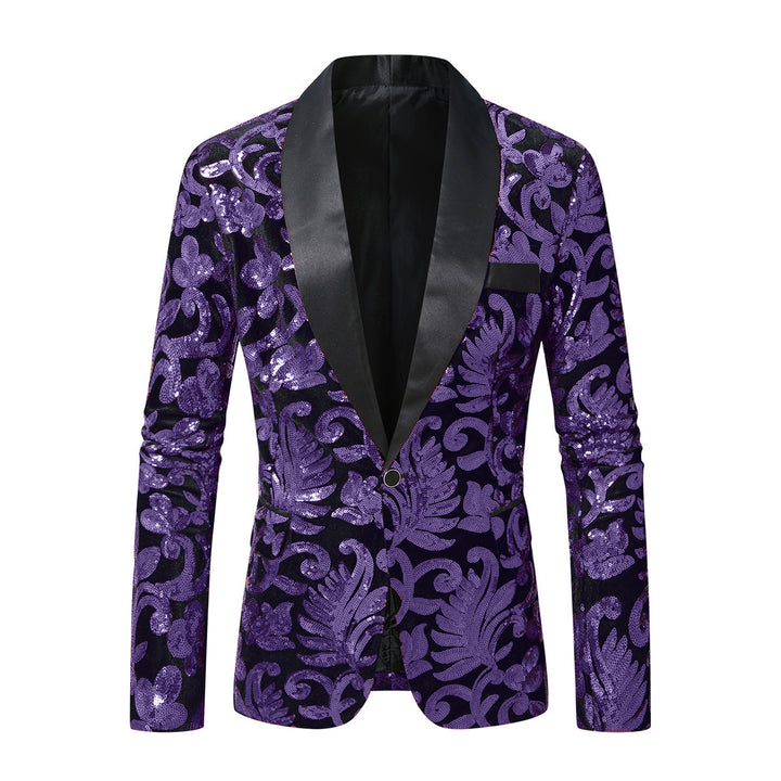 Shimmering suit blazer for men with sequin floral patterns Lune London
