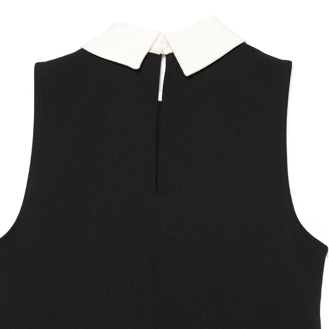 Women's Sleeveless A-Line Mini Dress with Contrasting Shirt Collar and Decorative Button Plackets Amarae