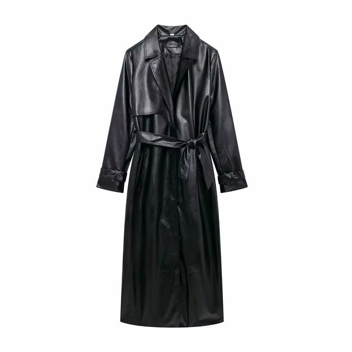 Synthetic leather trench coat for women with elegant cut and adjustable belt Lune London
