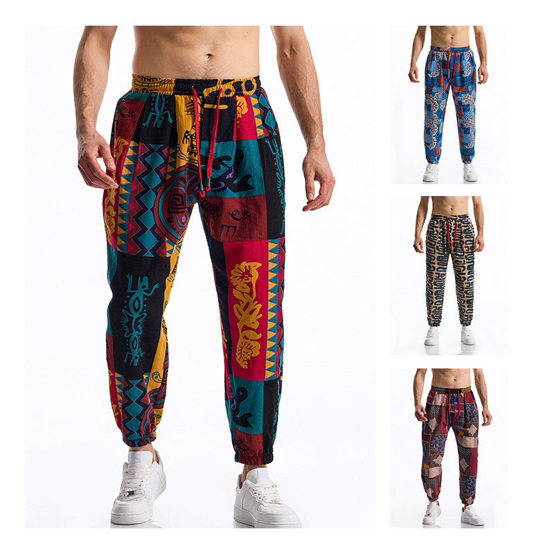 Men's casual pants with colorful pattern and elastic waistband Lune London