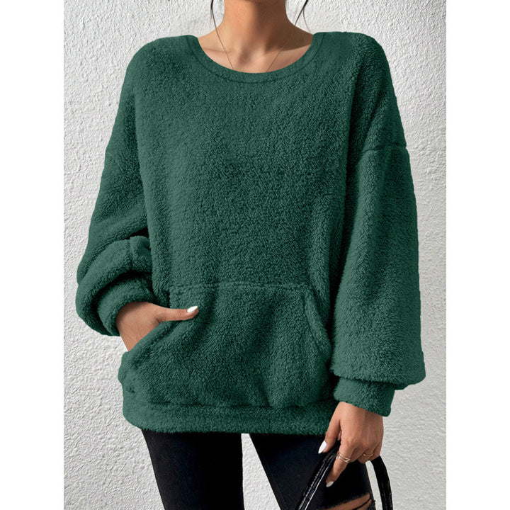 Ladies Cozy Oversized Sherpa Sweater with Kangaroo Pocket and Balloon Sleeves Amarae