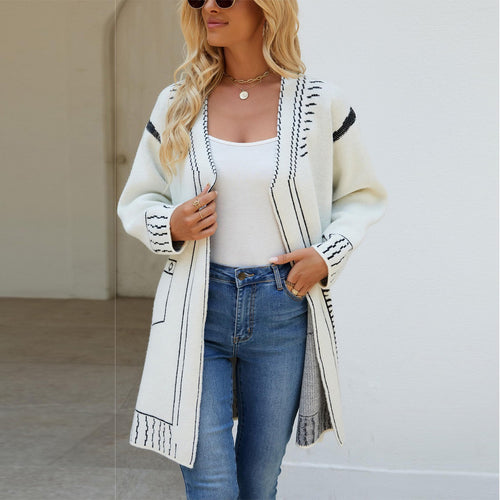 Cardigan pour femme avec motif tendance et élégant col en V Chic & Stil