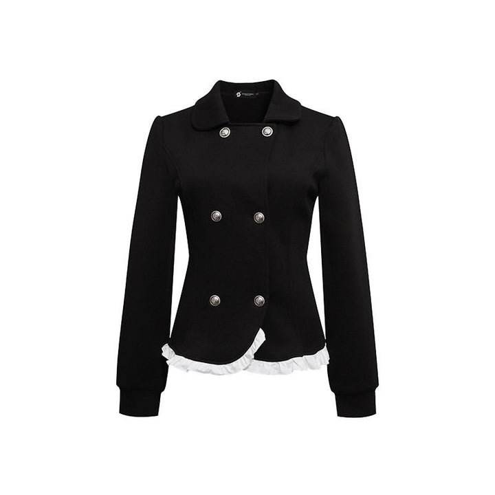 Ladies Tailored Sweat Jacket in Peplum Style with Double Row and Ruffle Trim Amarae