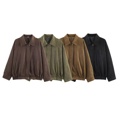 Casual suede jacket for women with elastic waist and side pockets Amarae