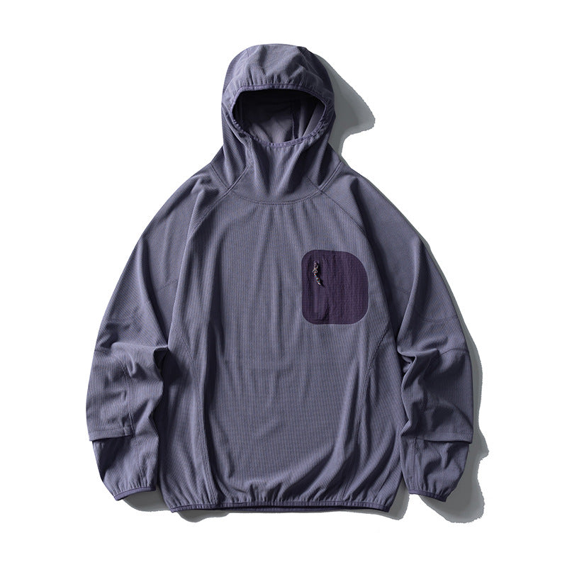 Unisex Lightweight Technical Hooded Pullover Wind Jacket with Chest Zipper Pocket and Elastic Hem Amarae