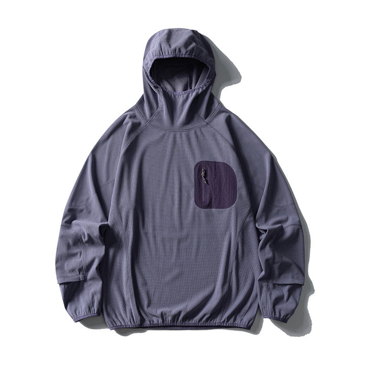 Unisex Lightweight Technical Hooded Pullover Wind Jacket with Chest Zipper Pocket and Elastic Hem Amarae