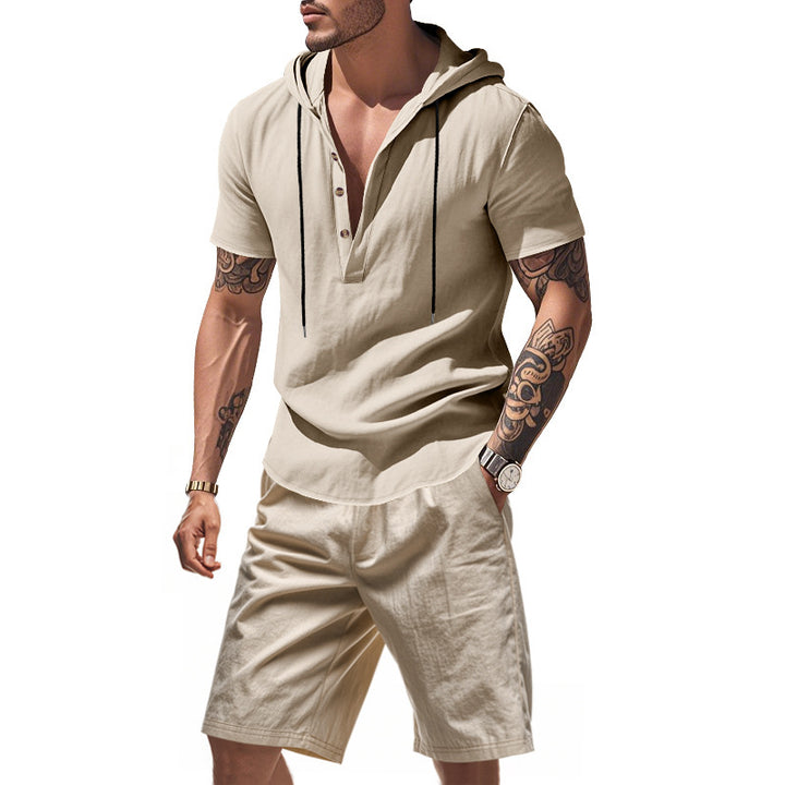 Men's Long Sleeve Casual Top with Button Placket and Chic and Stylish Shorts