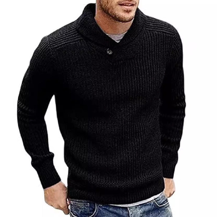 Men's Knitted Pullover with Shawl Collar and Button Detail Lune London