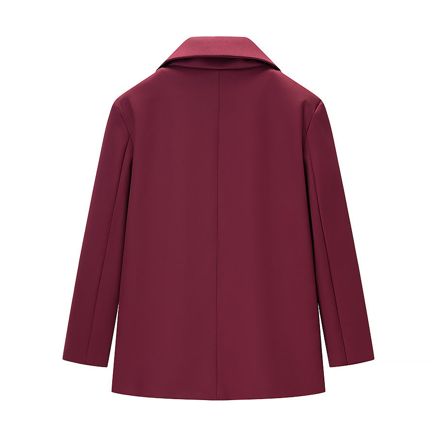 Women Simple Single-Button Long Blazer with Satin Lining and Patch Pockets Amarae