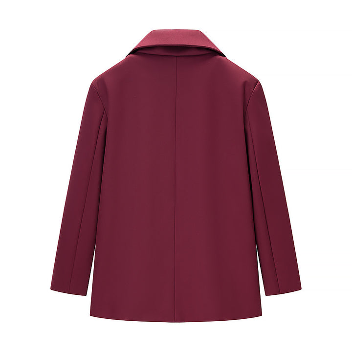 Women Simple Single-Button Long Blazer with Satin Lining and Patch Pockets Amarae
