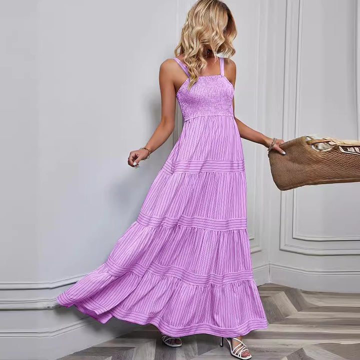 Women's maxi dress with sophisticated pleated design and elastic top Lune London
