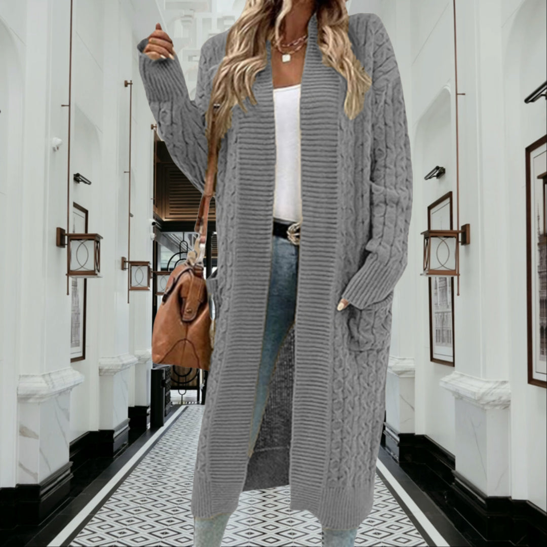 Ladies Chunky Knit Cardigan with Open Design and Deep Pockets Lune London