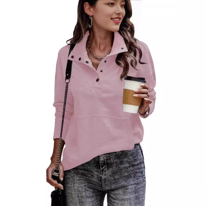 Vintage style women's sporty sweater with high collar and snap buttons Lune London