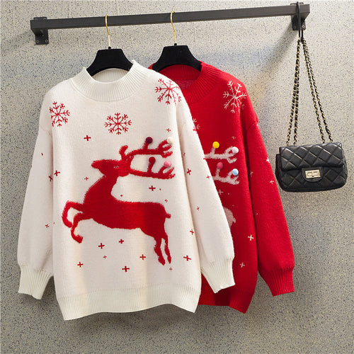 Women's Christmas sweater with festive reindeer pattern and comfortable round neck Amarae