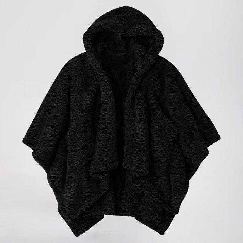 Women's Hooded Poncho made of Teddy Fleece with Applied Pockets Amarae