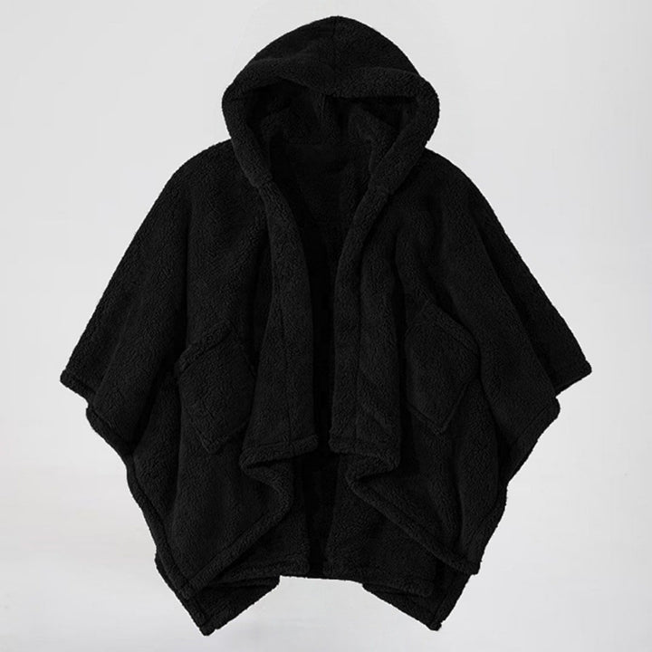 Women's Hooded Poncho made of Teddy Fleece with Applied Pockets Amarae