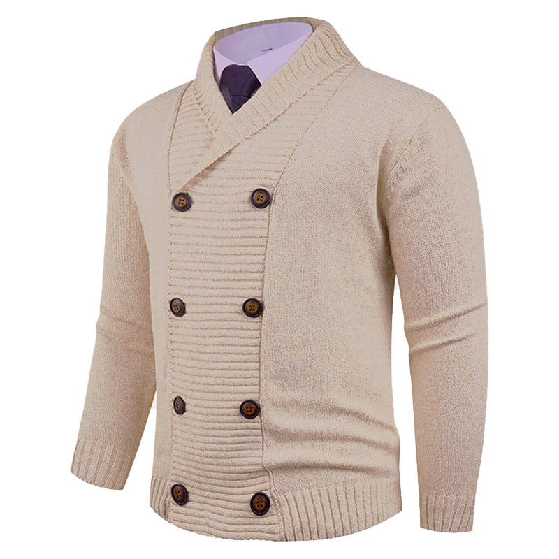 Men's knitted jacket with double row of buttons and fine texture Lune London
