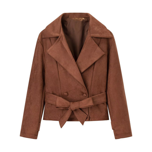 Suede fashion blazer jacket for women with belt and elegant cut Amarae