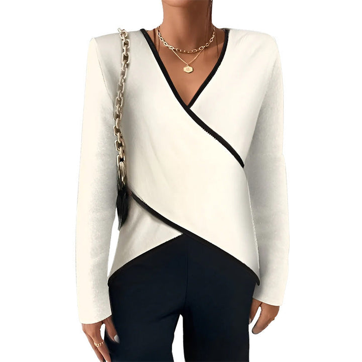 Women's Wrap Top with Elegant Cut and Contrasting Accents Lune London