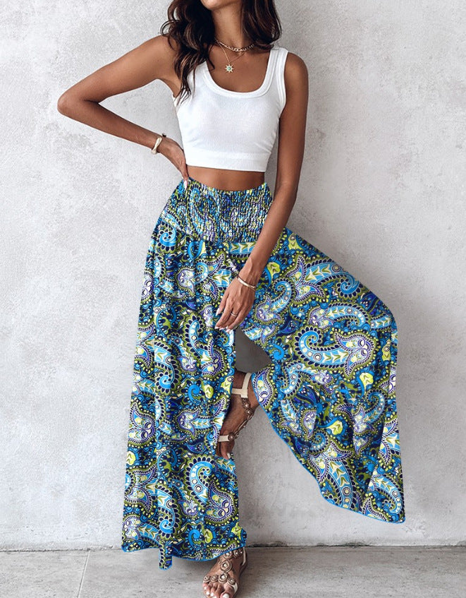 Ladies tropical print wide pants Lune London