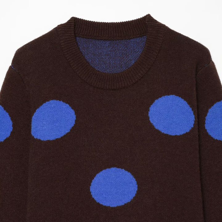 Women's fine knit round neck pullover with oversized dot pattern Amarae