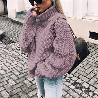 Women's Chunky Knit Pullover with Stand-Up Collar and Voluminous Sleeves Lune London