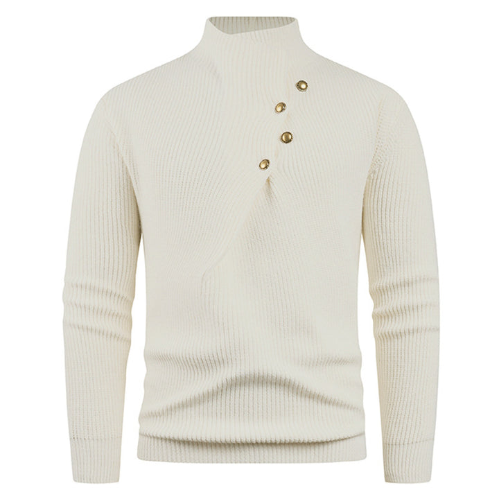 Men's knit sweater with asymmetrical collar and decorative wooden buttons Lune London