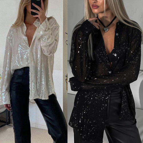 Ladies Glittering Blouse with Shimmering Texture and Casual Cut Amarae