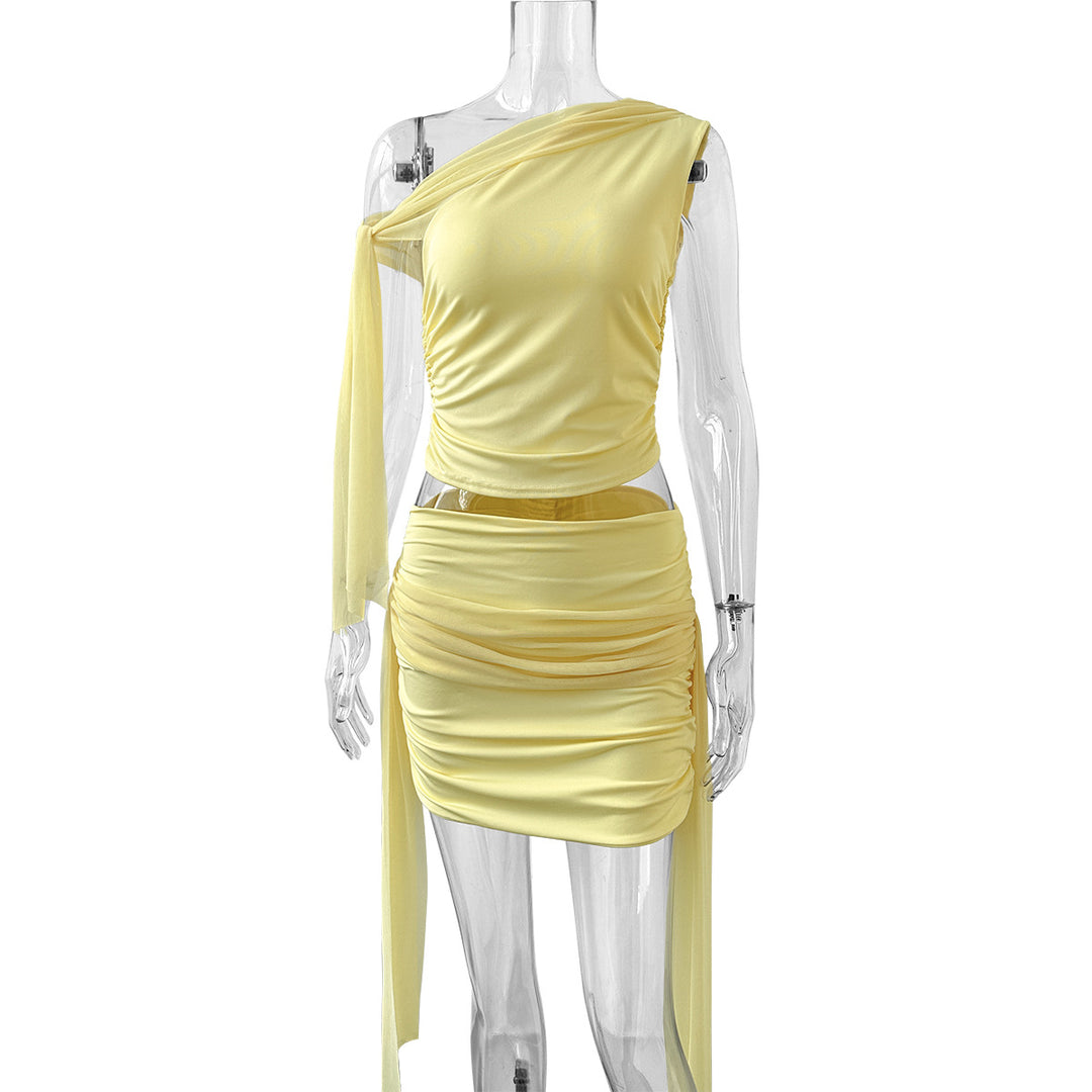 Women's set of off-the-shoulder blouse and mini skirt with gathering Lune London