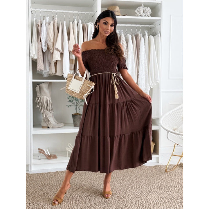 Maxi ruffled dress for women with off-the-shoulder Lune London 1751425501