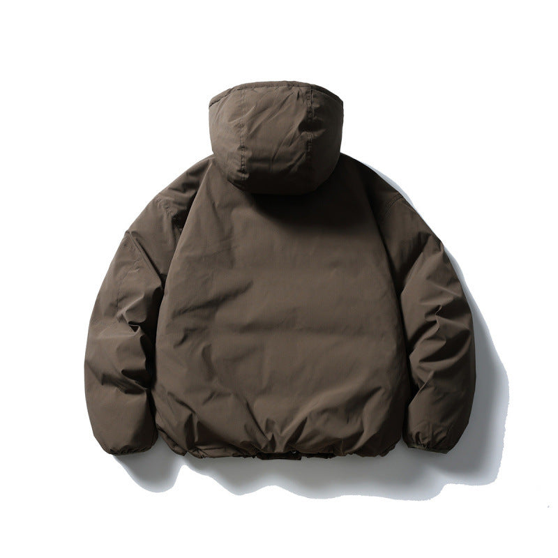 Unisex Boxy Padded Hoodie with Drawstring, Concealed Snap Placket and Utility Arm Pocket Amarae