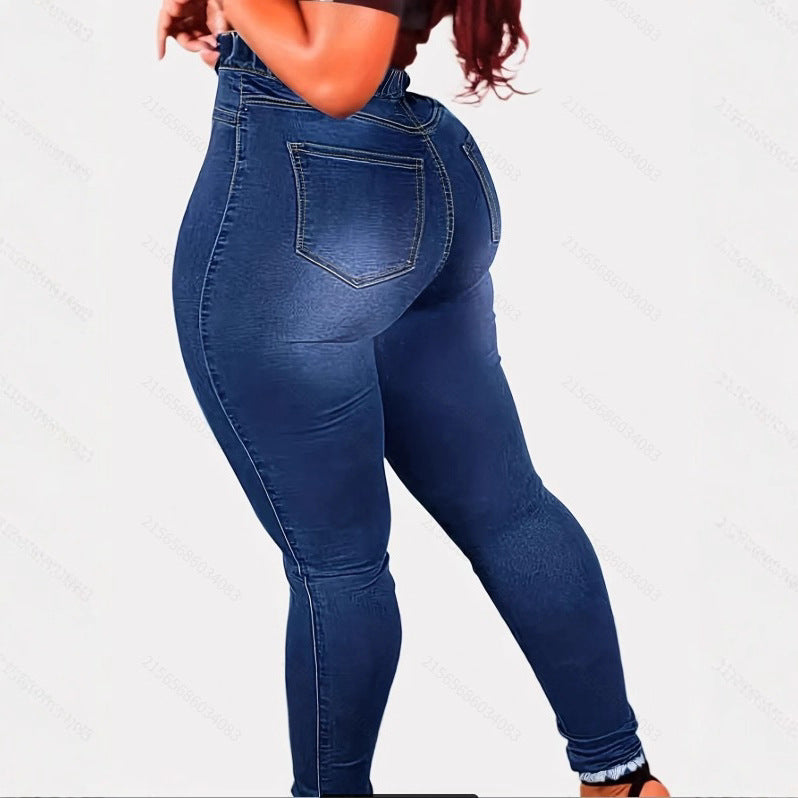 Women's High-Waist Sculpting Jeggings in Denim Look with Elastic Drawstring Waistband Amarae