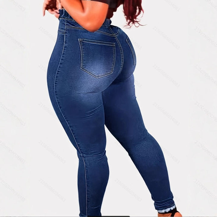 Women's High-Waist Sculpting Jeggings in Denim Look with Elastic Drawstring Waistband Amarae