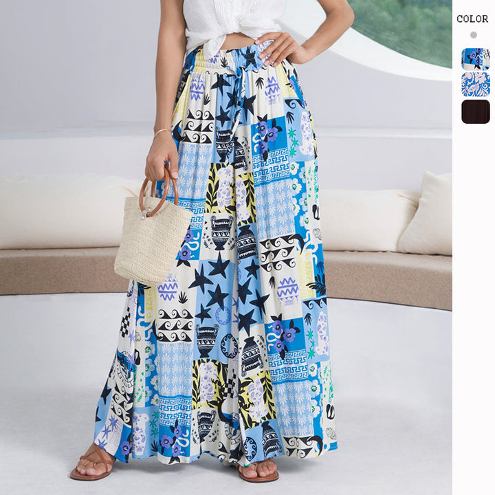 Long maxi dress for women with colorful geometric print and high side slits Chic & Stil