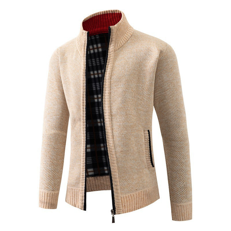 Elegant knitted jacket for men with high collar and practical zipper Lune London